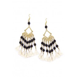 Black Cream Statement Tassel Earring