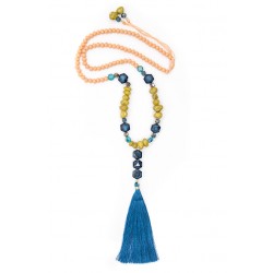 Sapphire Tassel Pink Glass Beaded Necklace 
