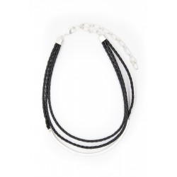 Leather Three Strand Plaited Necklace Black